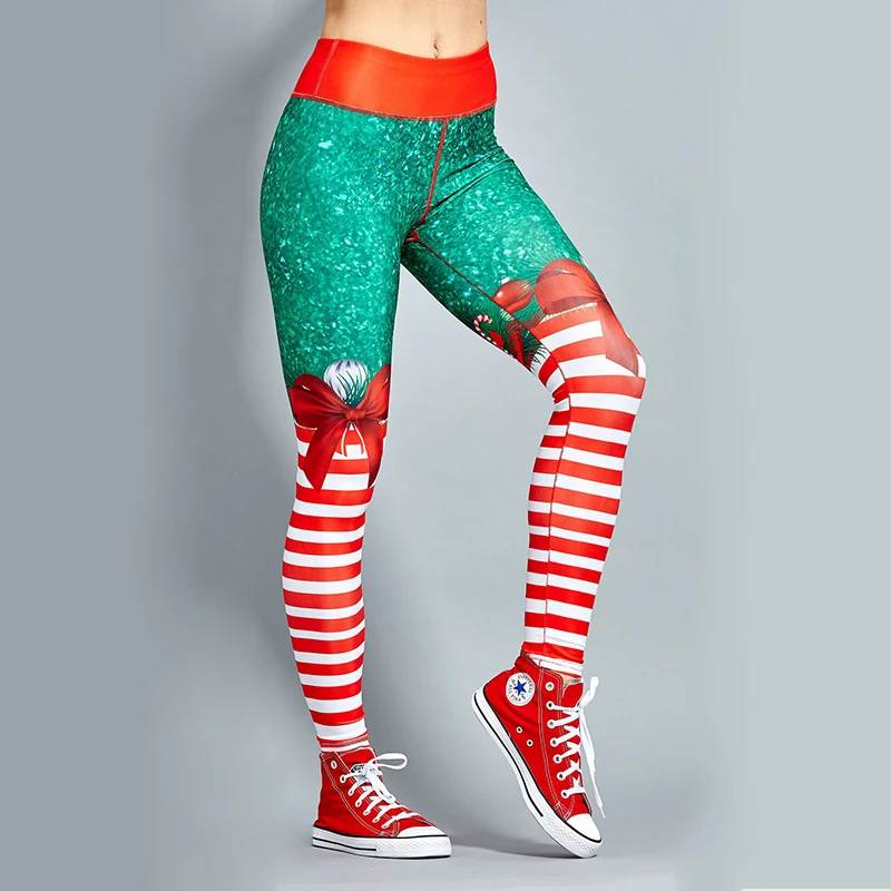 Christmas Printing Leggings Put Hip Elastic High Waist Leggings Breathable Merry Christmas Pants Women Fitness Leggings - Color: ch001