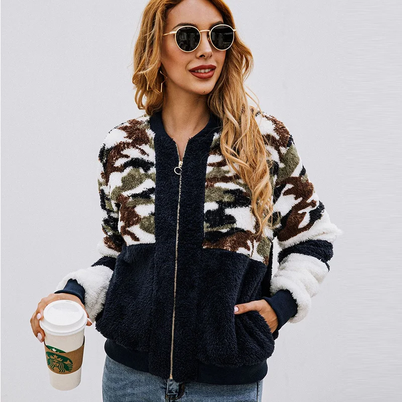 

Fleece Jacket Women Camouflage Autumn Winter Shaggy Loose Women Jacket Coat 2019 New