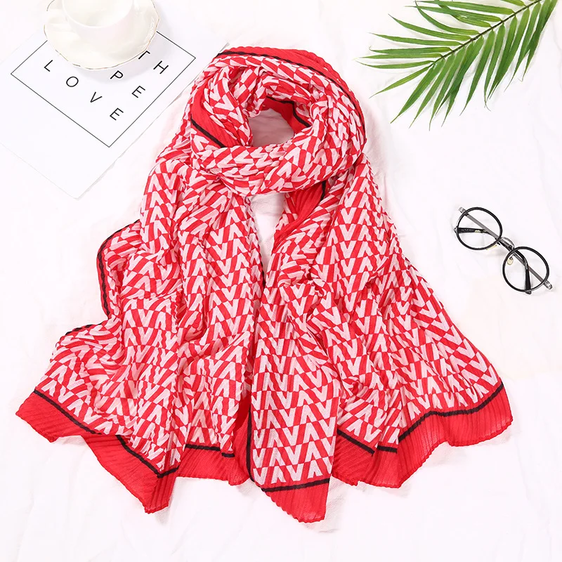 

Ladies Luxury Fashion Letter Pattern Viscose Shawl Scarf High Quality Wrinkle Wrap Pashmina Stole Bufandas Muslim Hijab Snood