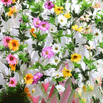 

CHENCHENG 2 Pieces 240 CM Artificial Flower Daisy Wedding Vine Wall Hanging Leaf Simulation Rattan Party Home Garden Hotel Decor