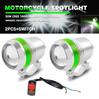 

2pcs Universal U2 Angel Eyes U3 Motorcycle LED Headlamp Green halo silver shell Hi/lo beam motorbike bicycle spot light 12V 24V