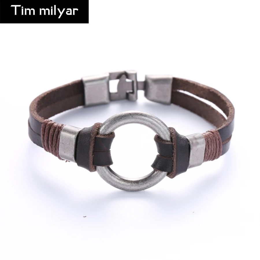 

Vintage Cowhide Bracelet for Men Women Brown Black Layered Genuine Leather Rope Chain Stainless Steel Charm Buckle Bangles