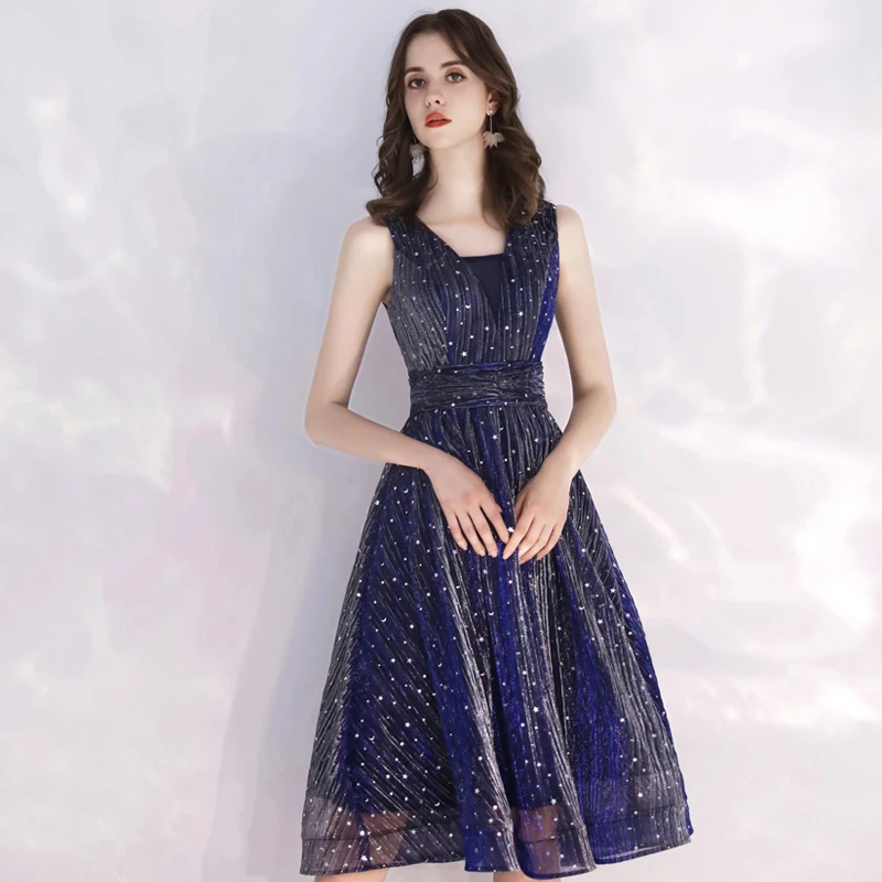 SSYFashion Cocktaild к платью, для банкета, изящный, темно-синий, v-образный вырез, простое, Короткие вечерние Вечерние платья Formales Cortos