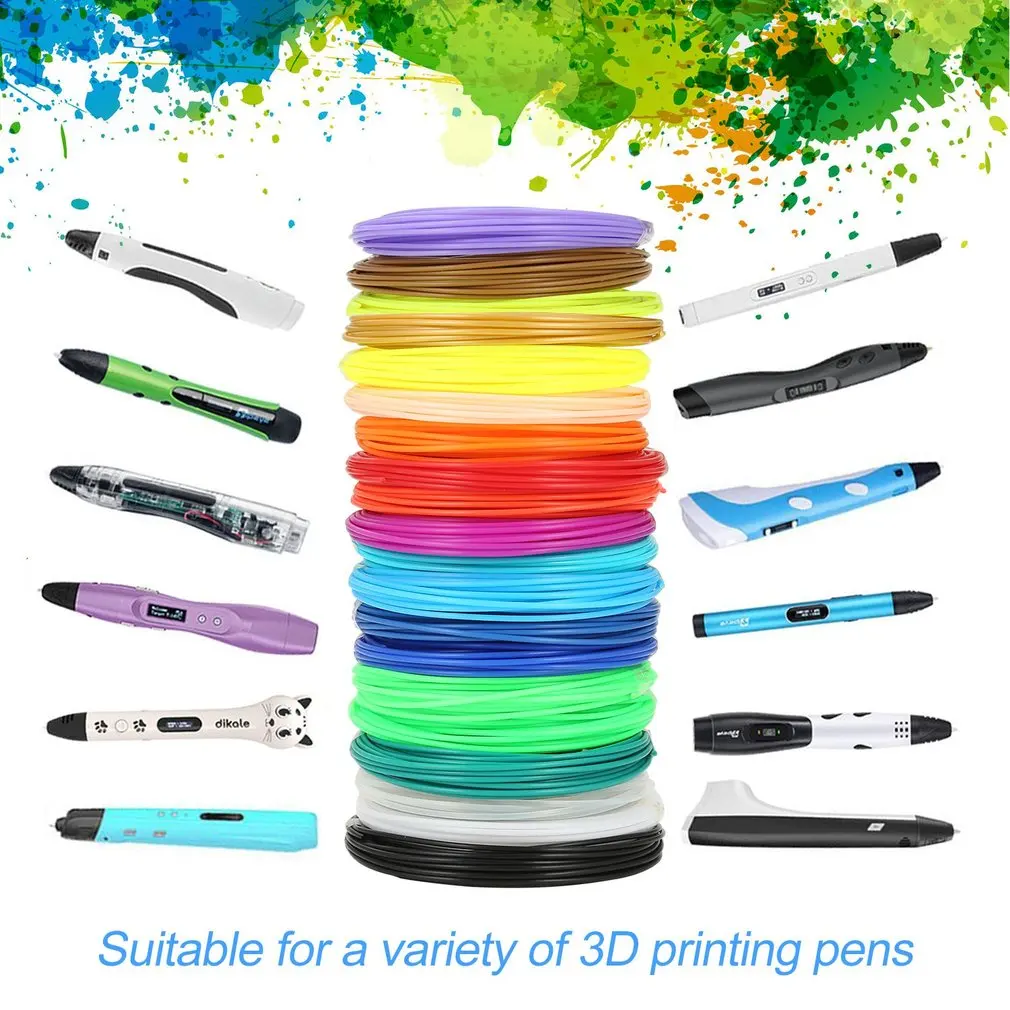 20 Colors PLA 3D Pen Filament Refills 5 Meter 1.75mm High-Precision Low Shrinkage No Deformation 3D Printing Pen PLA Filament