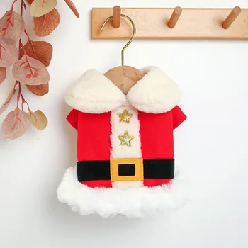 

2020 New Pet Dog Clothes Jacket Santa Small Dog Winter Warm Christmas Stars Festival Cotton Coats Pet Dogs Costume Clothes