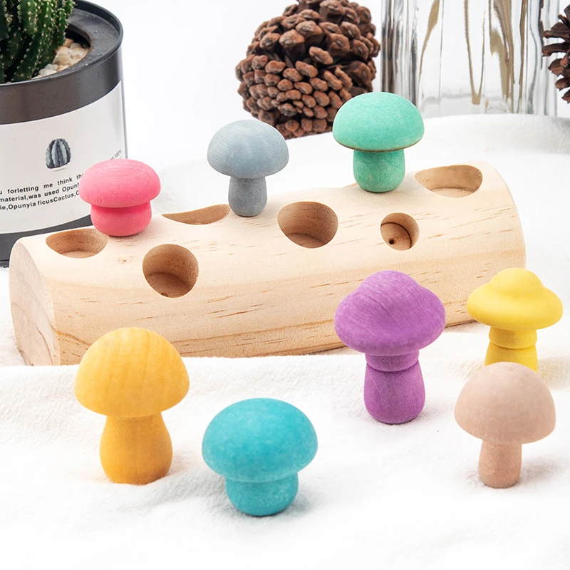 montessori brinquedos de madeira do bebê colorido cogumelo forma tamanho jogo de classificação crianças materiais educacionais aprendizagem fino motor habilidade brinquedos