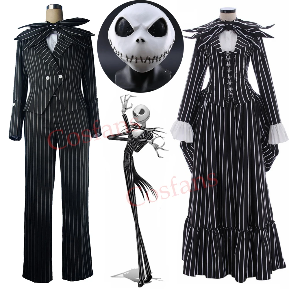 

Adult The Nightmare Before Christmas Cosplay Jack Skellington Costume Black Stripe Suit Jacket Party Halloween Dress Unisex