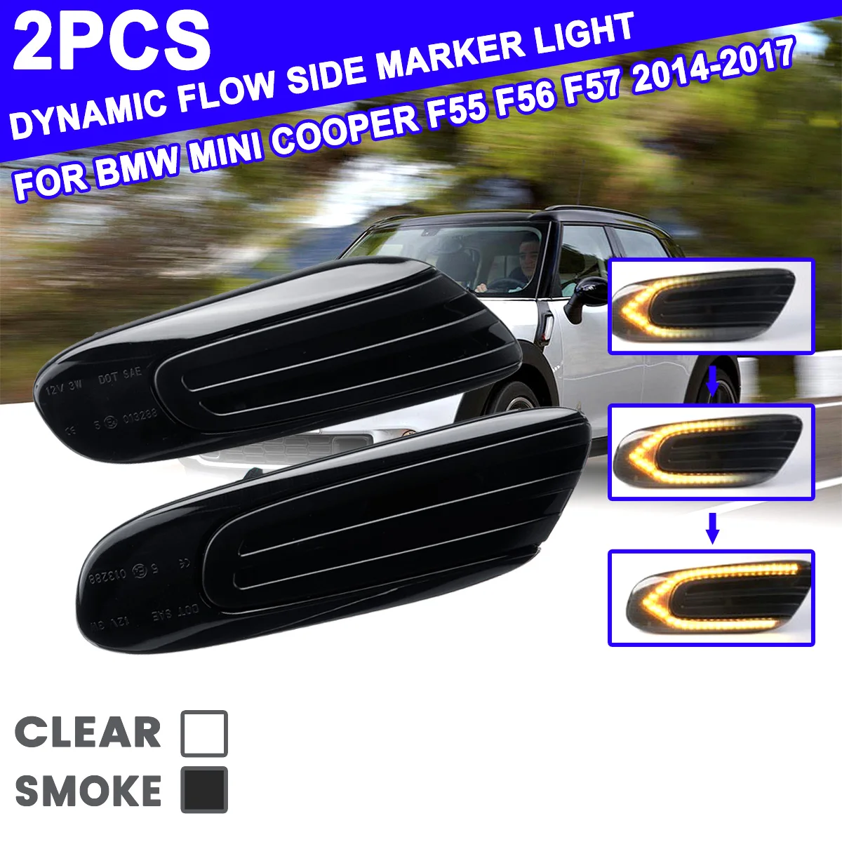 2Pcs For MINI COOPER F55 F56 F57 Dynamic Side Repeater Lamp LED Flowing Side Marker Lights Turn Signal Light 12V Panel Lamp