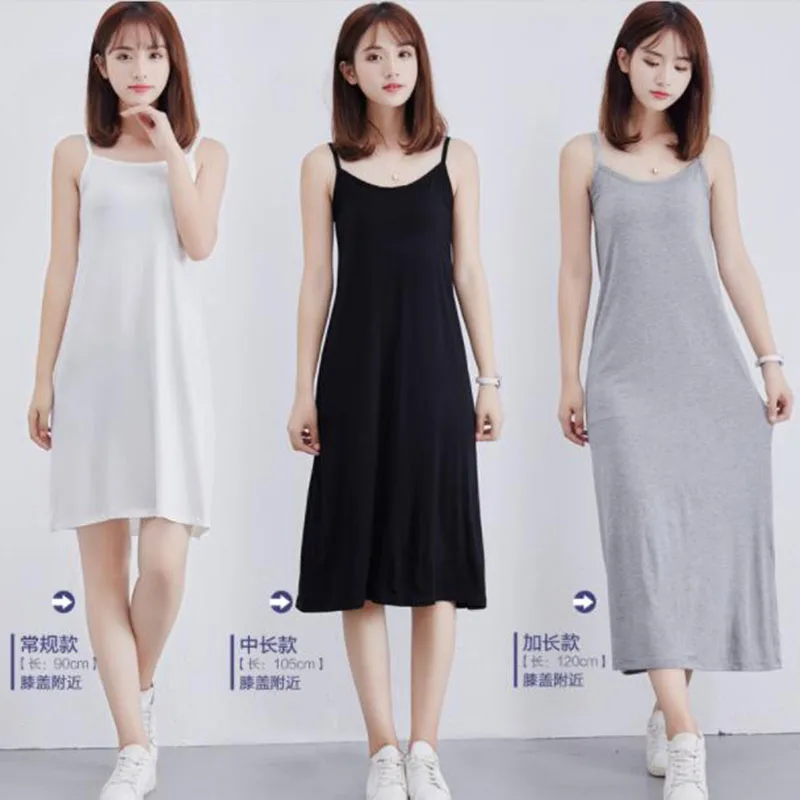 Women's Modal Full Slip Dress Spaghetti strap Vest Skirt 90 to 120cm Long Under dress Camisoles slips Inner Petticoat