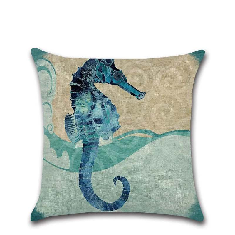 45*45cm Linen Pillow Case Marine Sea Ocean Animal Jellyfish Turtle Fish Printed Blue Decorative Throw Pillows 1PC
