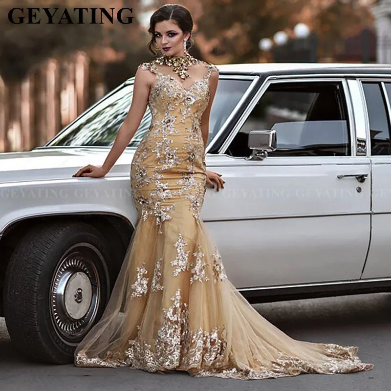 Арабское официальное платье, Дубай, Русалка, золотые блестки, вечернее платье, сексуальное, открытая спина, на шнуровке, турецкое, цвета шампанского, для вечеринки, выпускного вечера