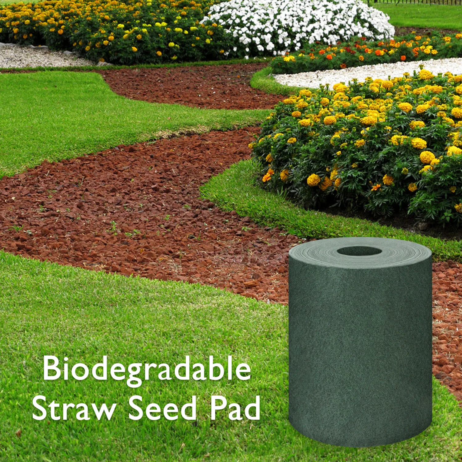 

Behogar 10FT Biodegradable Grass Seed Pad Mat Blanket Roll Garden Backyard Plant Growing Solution for Lawns Sun Shade 3x0.2m