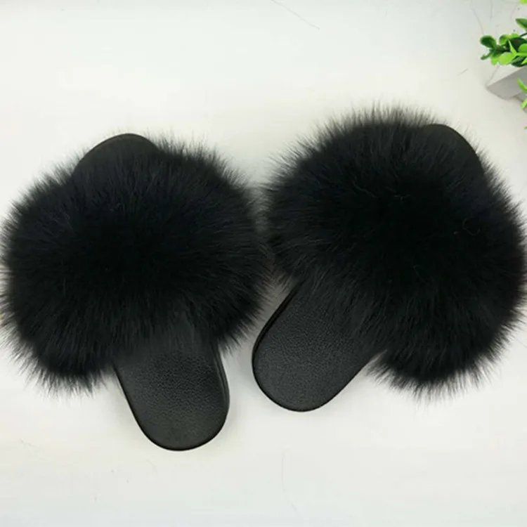 fake slippers ; новые стильные шлепанцы с натуральным лисьим мехом; пляжные шлепанцы с мехом енота; шлепанцы с натуральным лисьим мехом; женская обувь; 36 al 45 - Цвет: fake slippers
