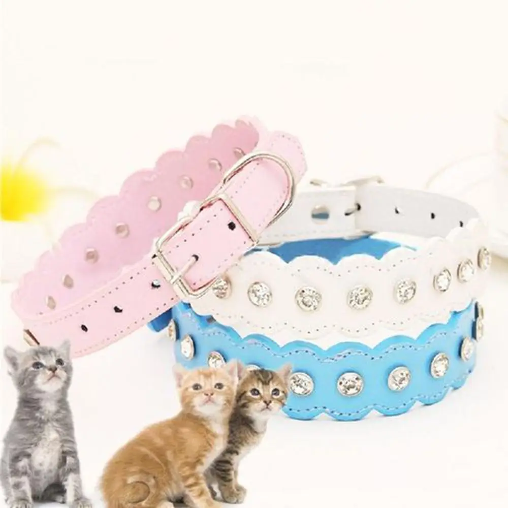 Diamond Rhinestone Cat Collar Puppy Baby Dog Cat Collar Leather Strap for Kitten Accessories Diamond Rhinestone Cat Collar Puppy Baby Dog Cat Collar Leather Strap for Kitten Accessories