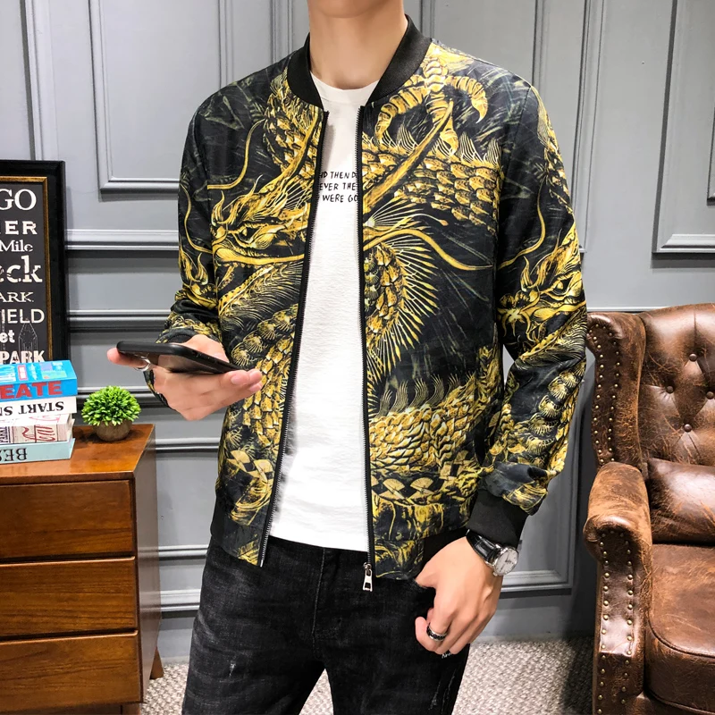 Autumn New 3D Dragon Printing Jacket Streets Retro Hip Hop Men's Jacket Coat High Quality Long Sleeve Zip Jacket Bomber Coats Autumn New 3D Dragon Printing Jacket Streets Retro Hip Hop Men's Jacket Coat High Quality Long Sleeve Zip Jacket Bomber Coats