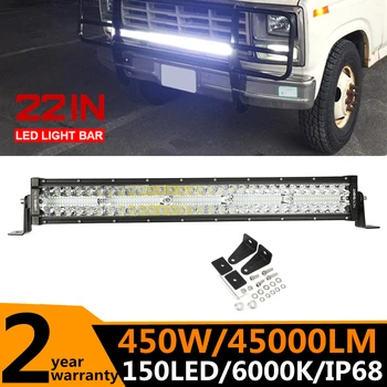 

22 Inch 55 cm 450W 6000K Flood Spot Combo Work 150 LED Bar 45000LM Driving Boat Led Off Road Trucks D40