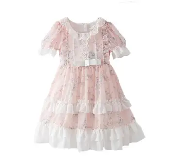 

2020 Summer Teenage Girls Chiffon Print Lace Dresses , Girls Princess Sweet Clothes 5 Pieces/lot Wholesale