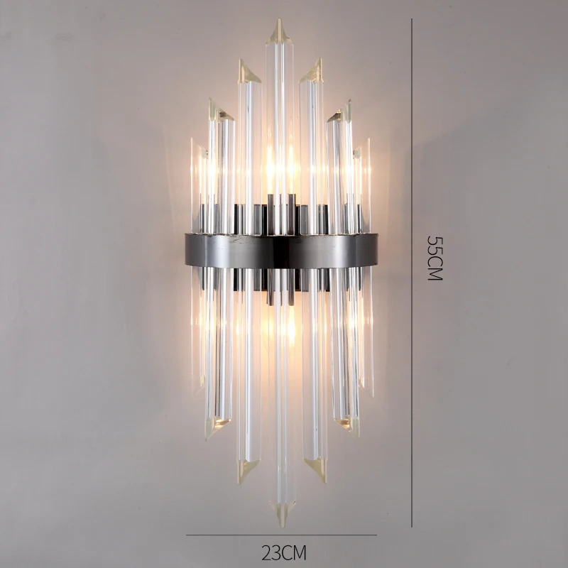 Modern contracted living room crystal wall lamp light luxury background wall hotel bedroom bedside continental corridor light - Цвет абажура: Черный