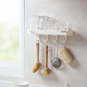 

1PC Kitchen Hanging Spice Rack Wall-Mounted Rag Shelf Rack Plastic Seasoning Storage Racks With Hooks