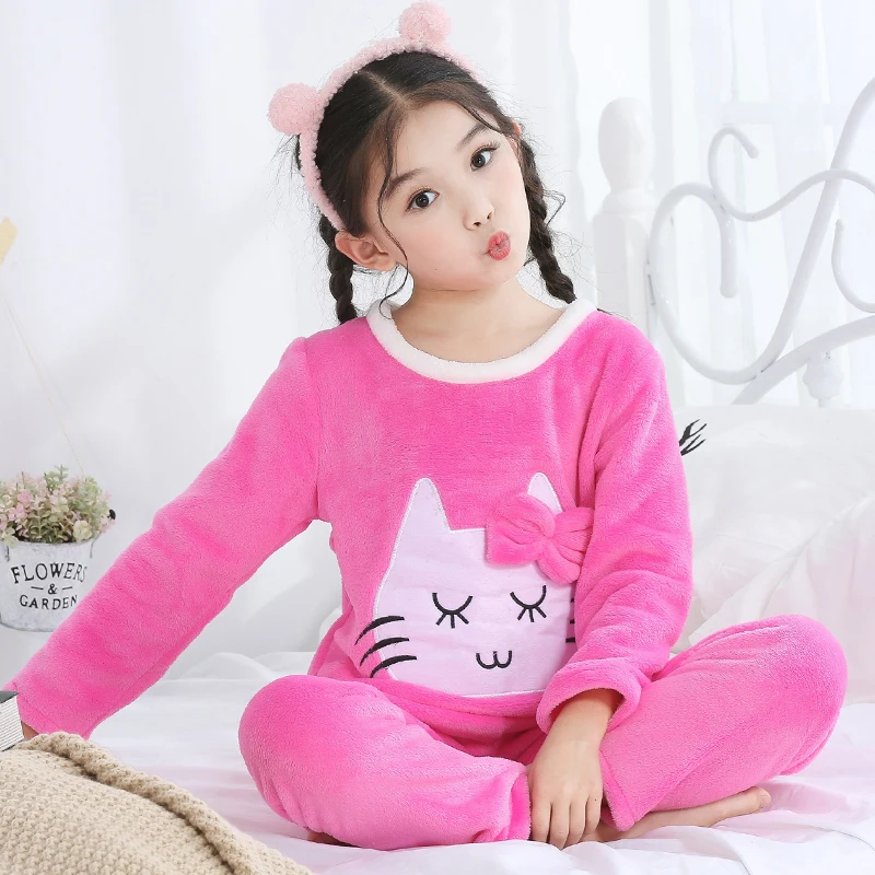 WAVMIT, осенне-зимний флисовый пижамный комплект для девочек, теплая фланелевая одежда для сна для девочек, домашняя одежда из кораллового флиса для больших детей, домашняя теплая Пижама - Цвет: R P xiu hua kt
