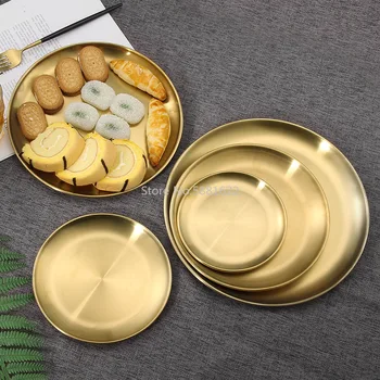 

Nordic Style Dinner Plates Gold/silver Dining Serving Golden Dishes Round Cake Tray Western Steak Dessert Tray Kitchen Plates
