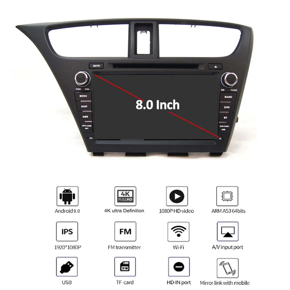 YAZH Android 9 0 Автомобильный DVD плеер для Honda Civic Hatch Back 2013 2014 2015 Авто Радио Bluetooth 5 SWC AUX 32
