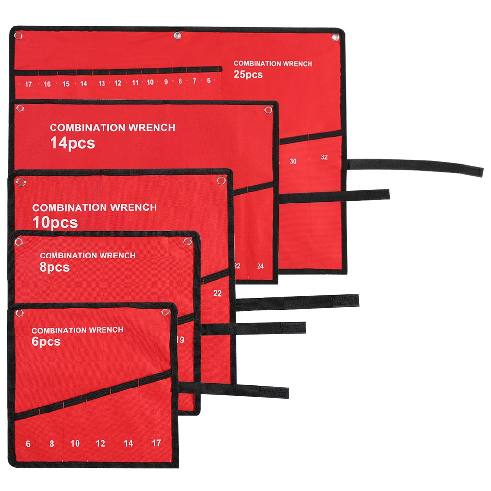 Portable Multi-Pocket Roll Up Tools Storage Bag Spanner Plier Wrench Holder Canvas Organizer Tools Accessory Red