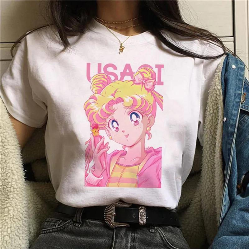 Женские футболки в стиле хип-хоп, летний топ, уличная одежда, женская одежда Harajuku, футболка с Луной моряком, женская футболка с рисунком кота
