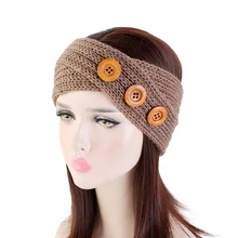 

New Women's Winter Knitted Headband with 3 wood button Ear Warmer Head Wrap bohemian style headbands hair accessories
