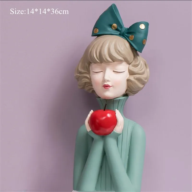 [HHT] Nordic Style Resin Crafts Statue Ornaments Modern Girl Bow Girls Home Decoration Living Room Furnishings Housewarming Gift