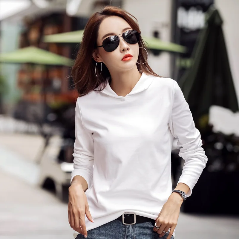 ONLYSVTER Turn Down Collar Women Sweater 95% Cotton Top Tee Shirts Autumn Winter Female Jumper Long Sleeve Pullover Chic Pull | Женская