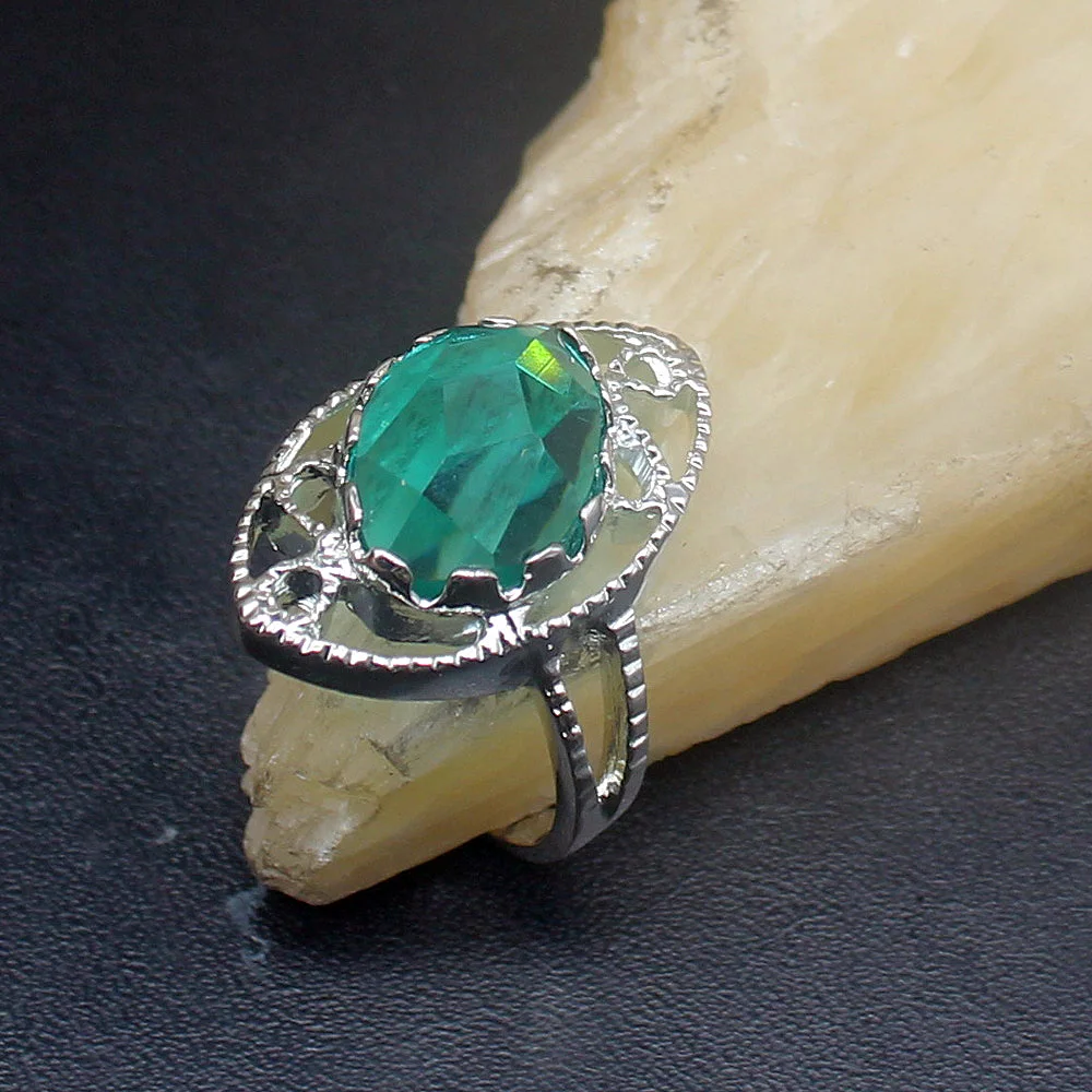 

Gemstonefactory Jewelry Big Promotion Single Unique 925 Silver Genuine Green Topaz Women Men Gifts Band Rings 9# 20213020