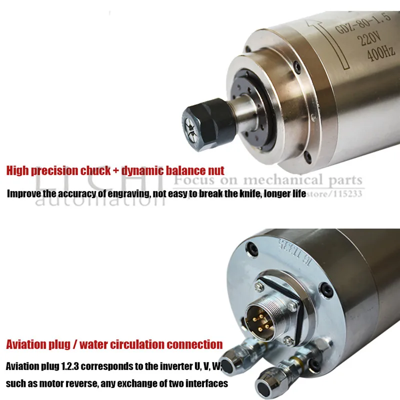 1,5 кВт ER11 мотор шпинделя с водяным охлаждением Гравировальный фрезерный шлифовальный диаметр 80 мм