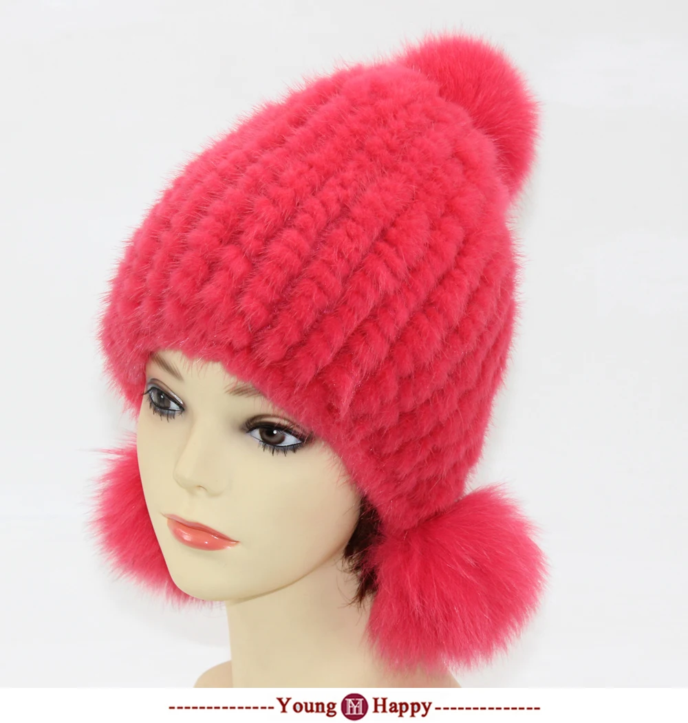 Россия женские хорошая эластичность натуральный мех норки теплые зимние шапки натуральная норковая шапка женские вязаные шапки из натурального меха норки