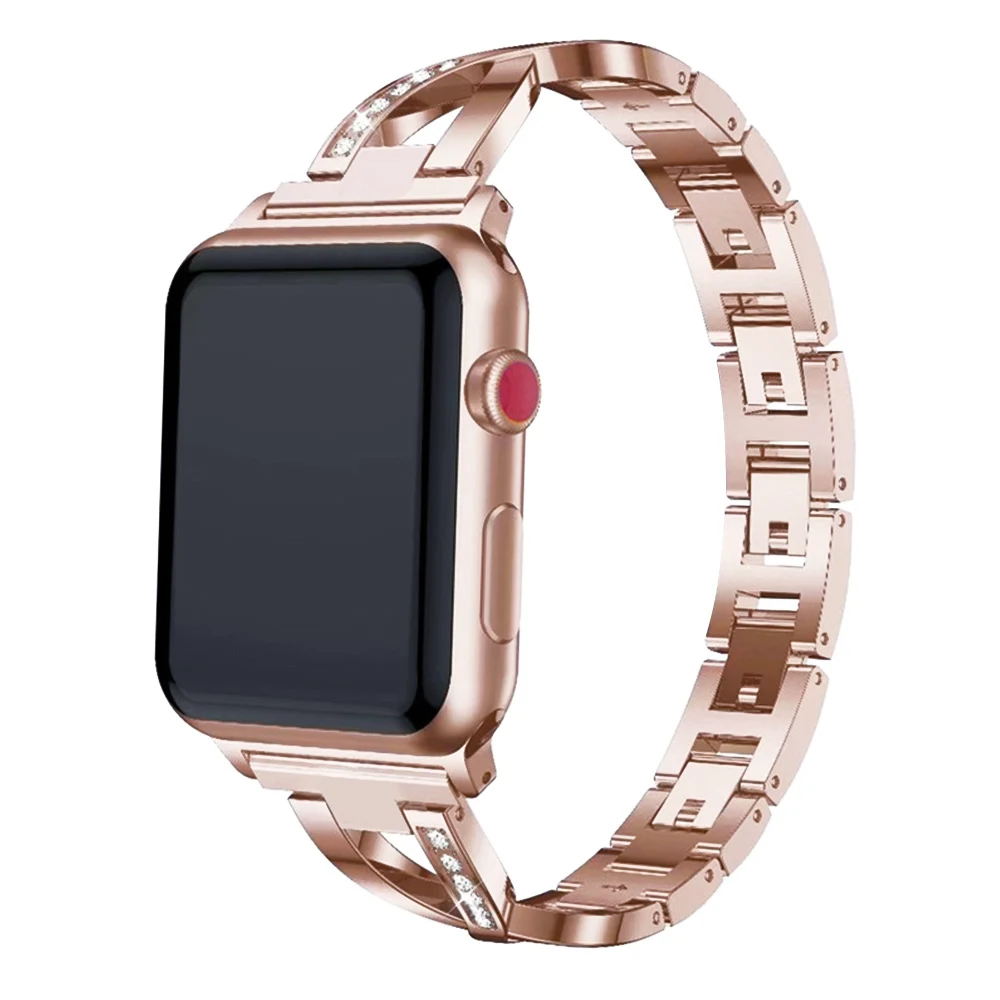 Женский ремешок для часов Apple, ремешок для часов 38 мм/42 мм/40 мм/44 мм, бриллиантовый ремешок из нержавеющей стали для iwatch серии 4 3 2 1, браслет - Цвет ремешка: Rose gold
