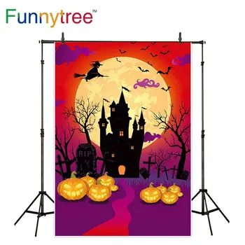 

Funnytree backdrop photophone Halloween Round moon castle pumpkin Cartoon cemetery Photocall Photography Background photo studio
