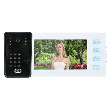 

7 Inch TFT LCD Video Doorbell Intercom Night Vision Doorphone Remote Control Password ID Card Unlock 100-240V