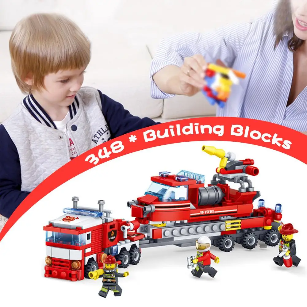 

348PCS Building Blocks Assembling Fire Heavy Transport Vehicle Toy City Fire Fighting Force rescue vehicles Toys For Children