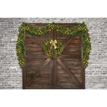 

Brick Wall Christmas Background Photography Green Vines Garland Decorated Wood Window Xmas Party Decor Baby Kids Photo Backdrop