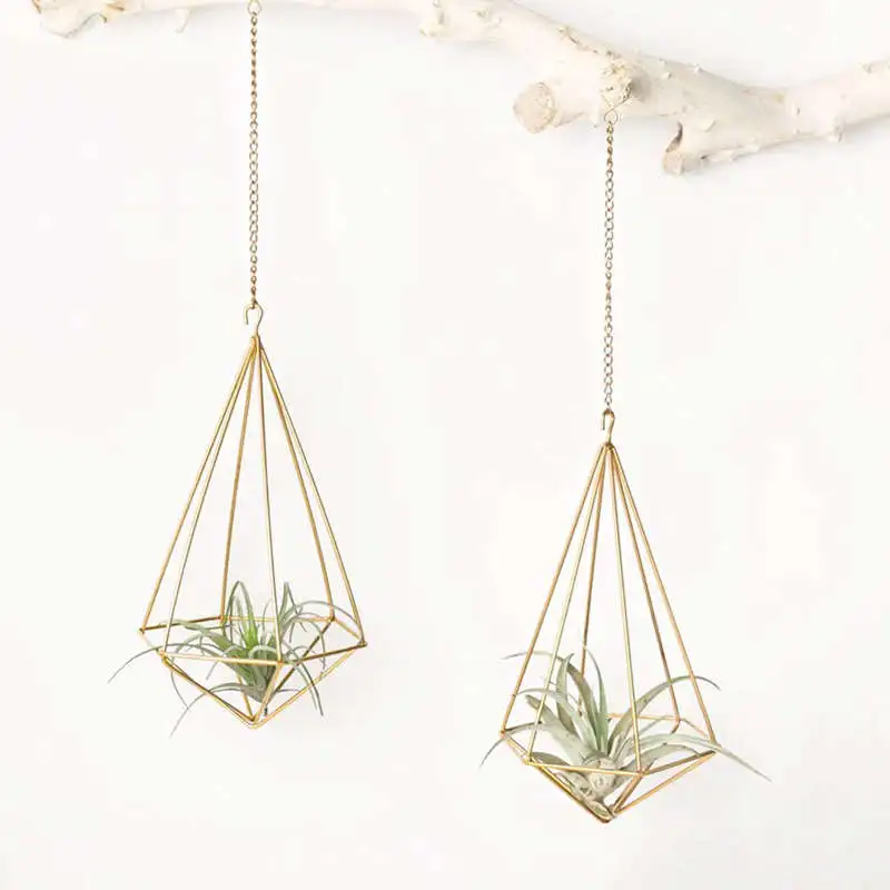 Mkono Hanging Air Plant Holder Modern Geometric Planter with Chain Tillandisia Container Himmeli Wall Decor Gold 2 Packs 