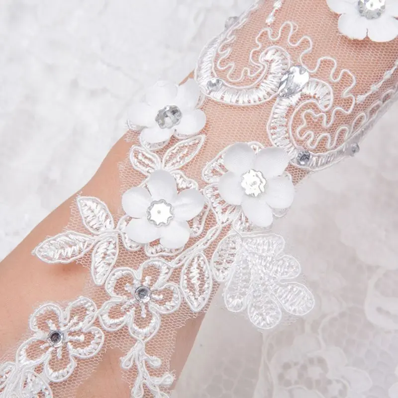Bridal Lace Floar Gloves Wedding Dress Accessories Simple Hook Finger Long Glove New Charming E15E