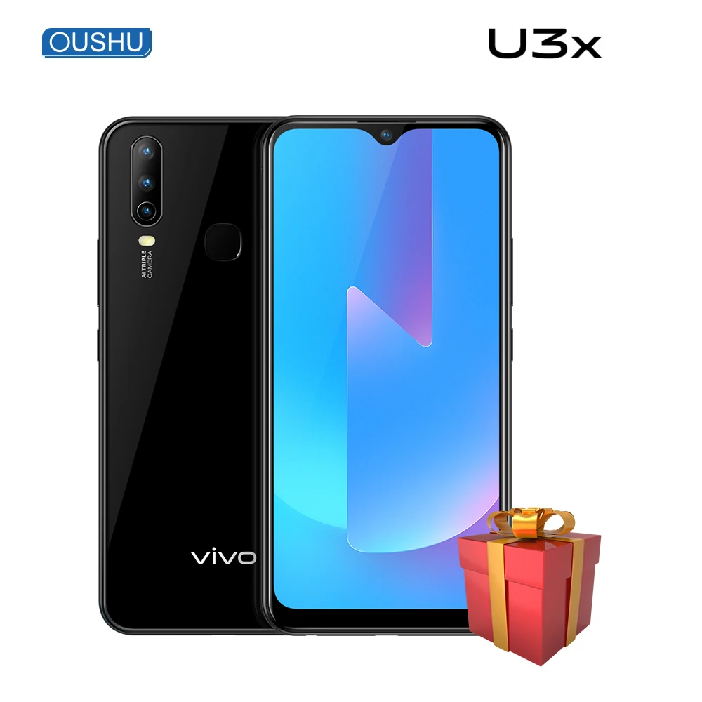 Профессиональный смартфон Vivo U3x Celular Andriord Octa Core 5000mAh Big Battey 18W Dash с 3 тыловыми камерами 3GB 32GB 6,35''