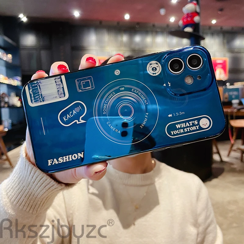 Чехол для IPhone 12 11 Pro 12Mini 5 5S 6 6S 7 8 Plus X Xs Max XR SE 2020 мягкий чехол телефона с 3d камерой Blue