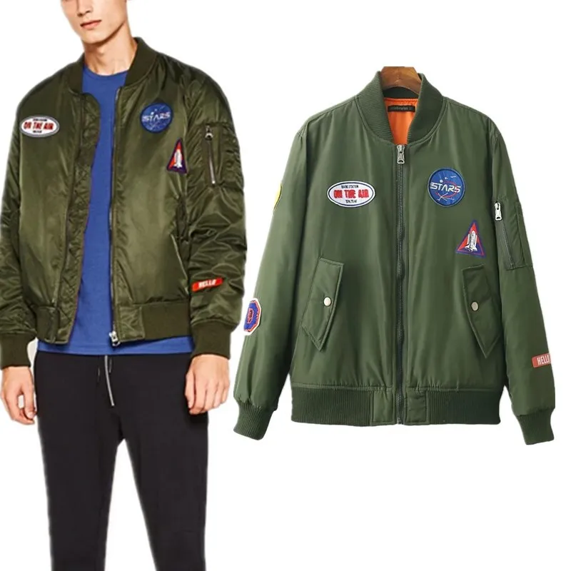 

Autumn And Winter New Style Western Style Versitile Fashion Couples Applique Embroidered Flight Jacket Cotton Overcoat WOMEN'S D