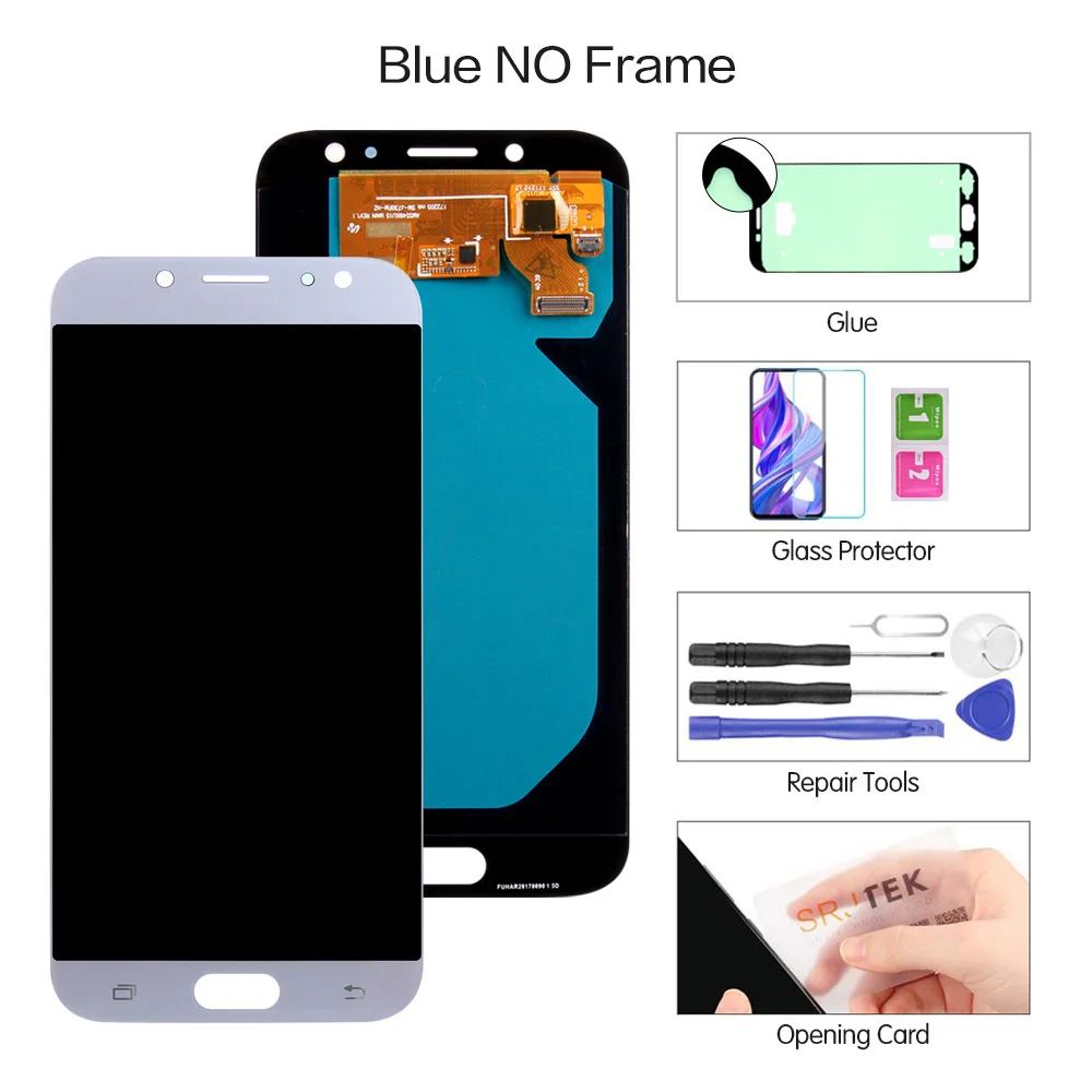 Blue no Frame Super AMOLED lcd s для samsung Galaxy J7 Pro J730 J730F ЖК-дисплей с кодирующий преобразователь сенсорного экрана в сборе закалённое стекло - Цвет: Blue no Frame