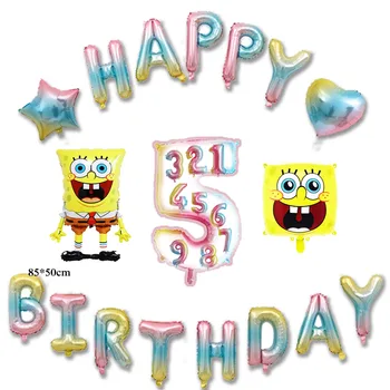 

18pcs/lot happy birthday balloons set mixed Spongebob balloon and star heart number letters foil ballons