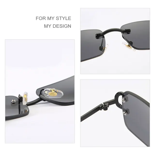 HBK Retro Rimless Sunglasses Small Square Gold Frame UV400 Eyewear - Image 5
