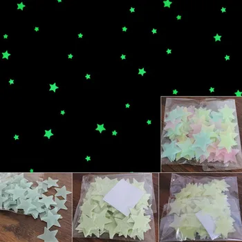 

New Hot Noctilucent 100pcs 3D Stars Glow In The Dark Luminous Fluorescent Plastic Wall Stickers Living Home Decor Kids Rooms