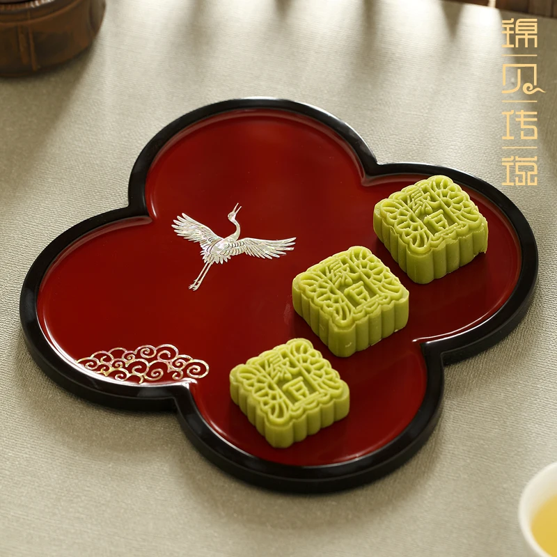 Mother-of-Pearl Lacquer Tea Tray Household Solid Wood Set Table Ancient Style Small Put Cups Drain | Дом и сад
