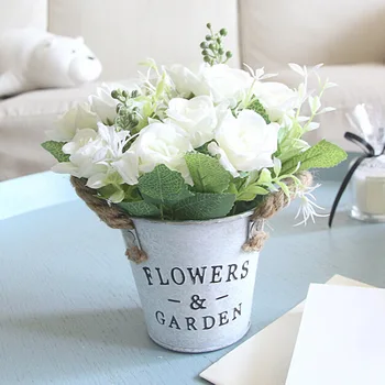 

Artificial Flower Real Touch Ceramic Pot Fake Rose Flowers Bonsai Stage Garden Wedding Home Party Decoration Indoor Decor